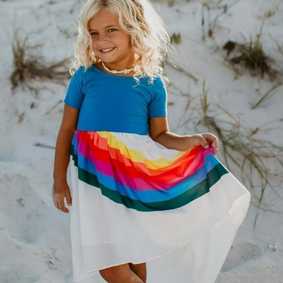 Oopsie Other - Blue Color Stripe Hi-Low Dress
